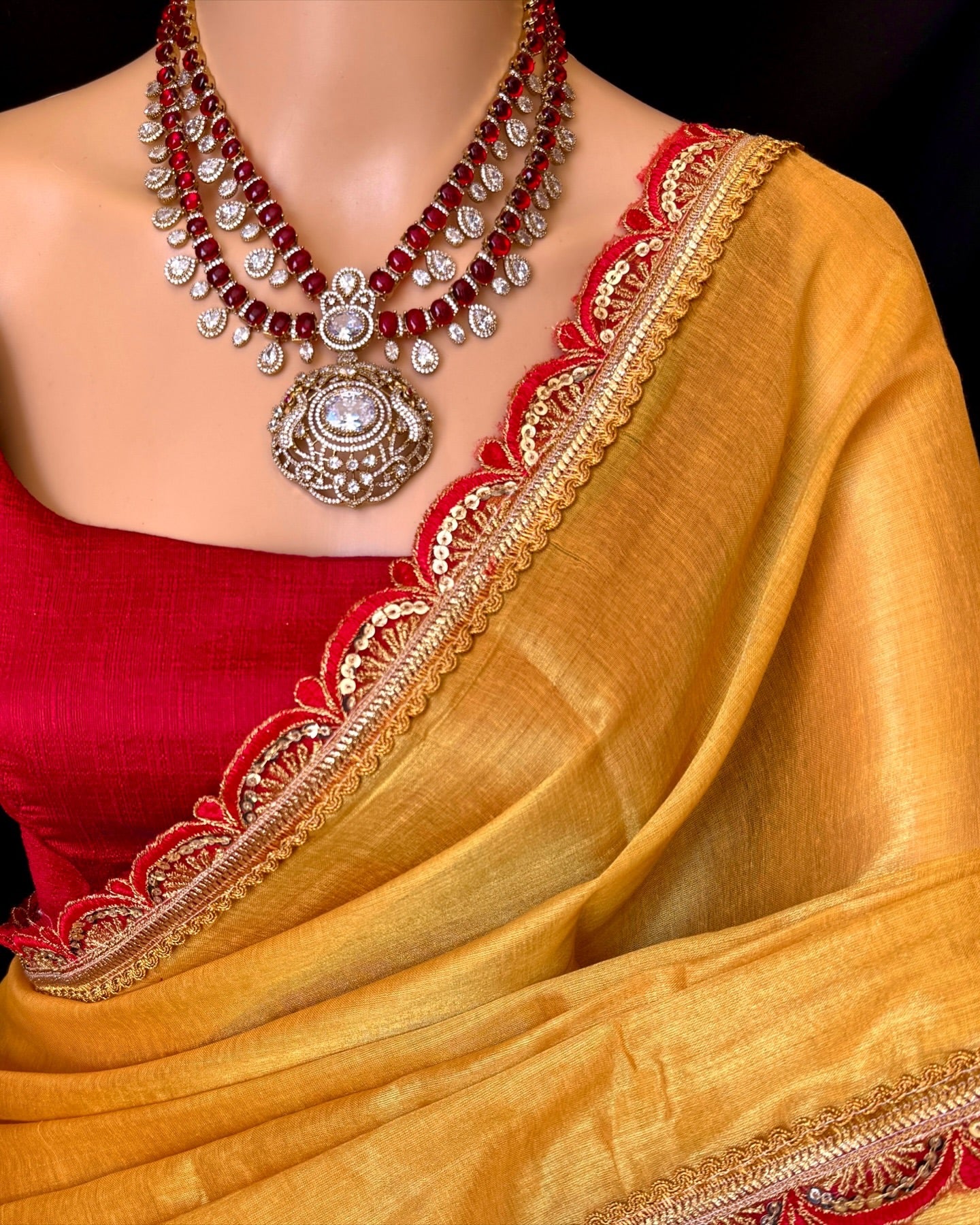 Mustard Yellow Cotton Tissue Silk With Benglory Silk Blouse