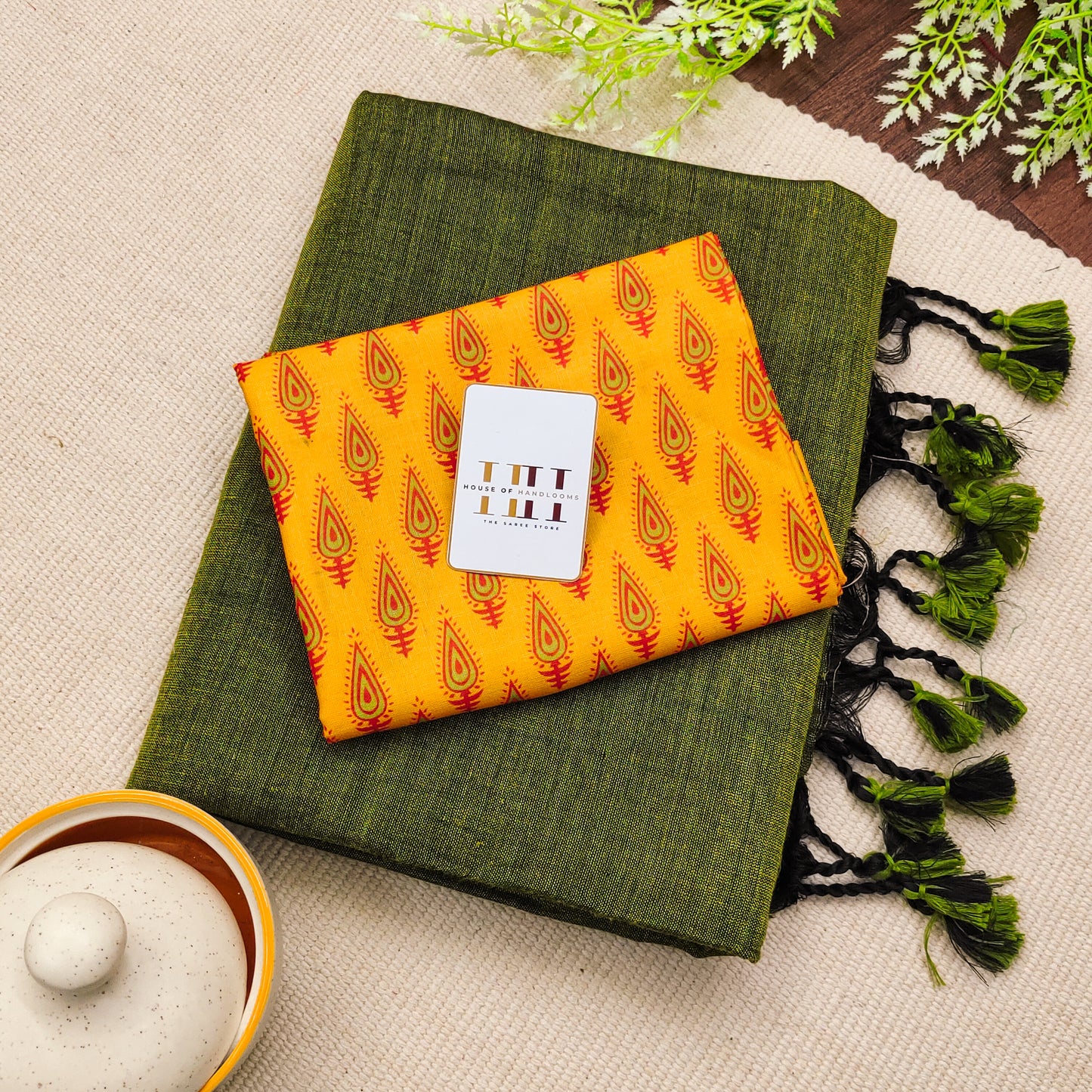 Olive Green Cotton Saree