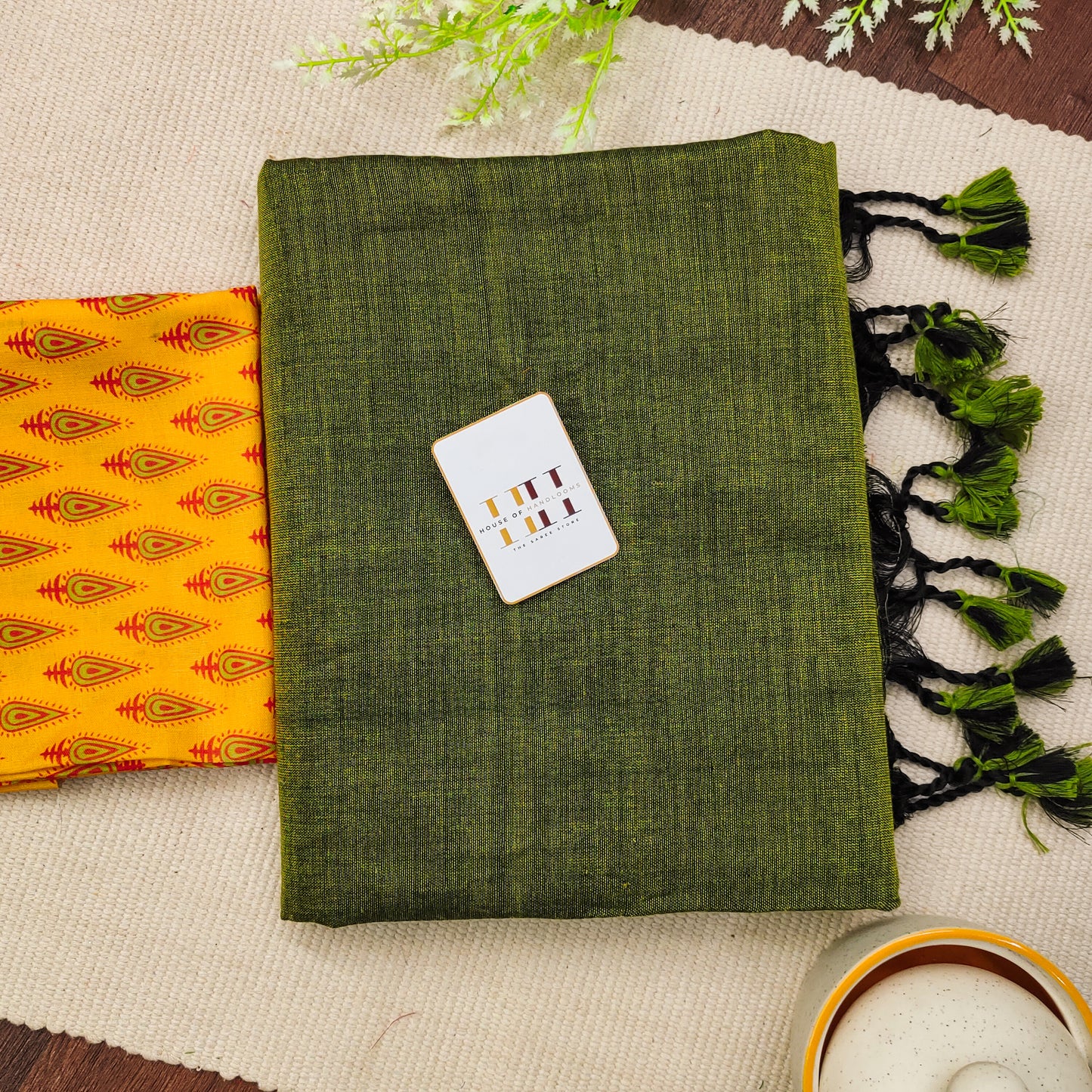 Olive Green Cotton Saree