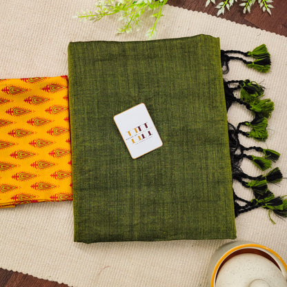 Olive Green Cotton Saree