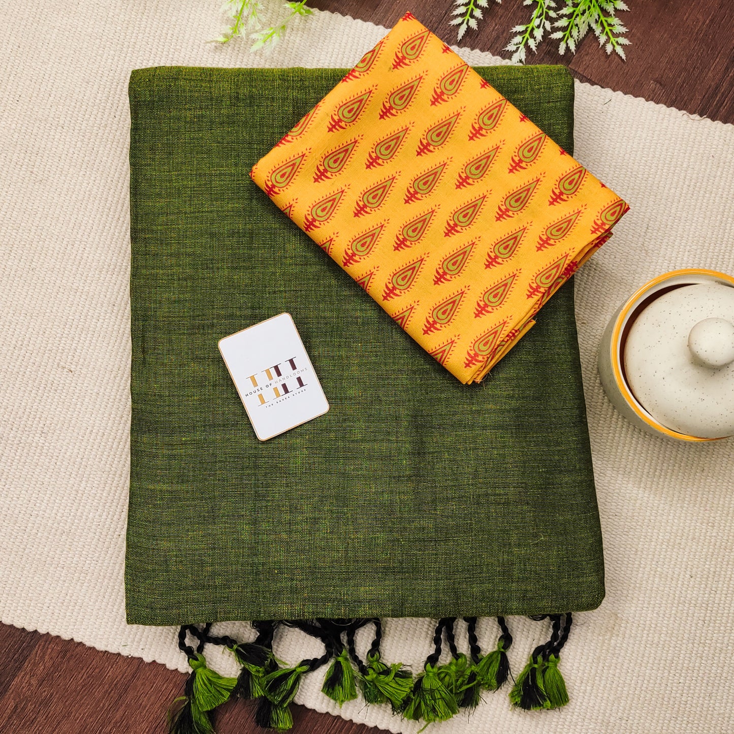 Olive Green Cotton Saree