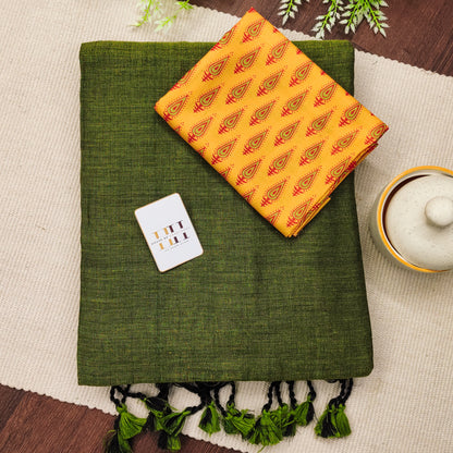 Olive Green Cotton Saree