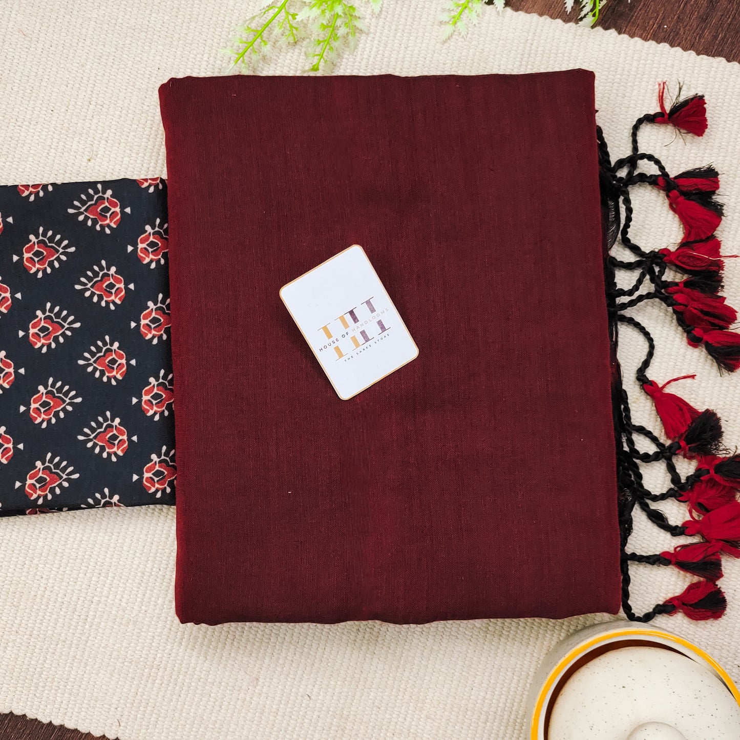 Marron Color Cotton Saree With Designer Print Blouse