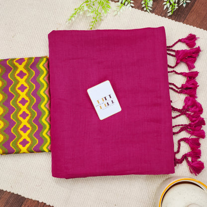 Magenta Pink Color Cotton  Handloom Saree
