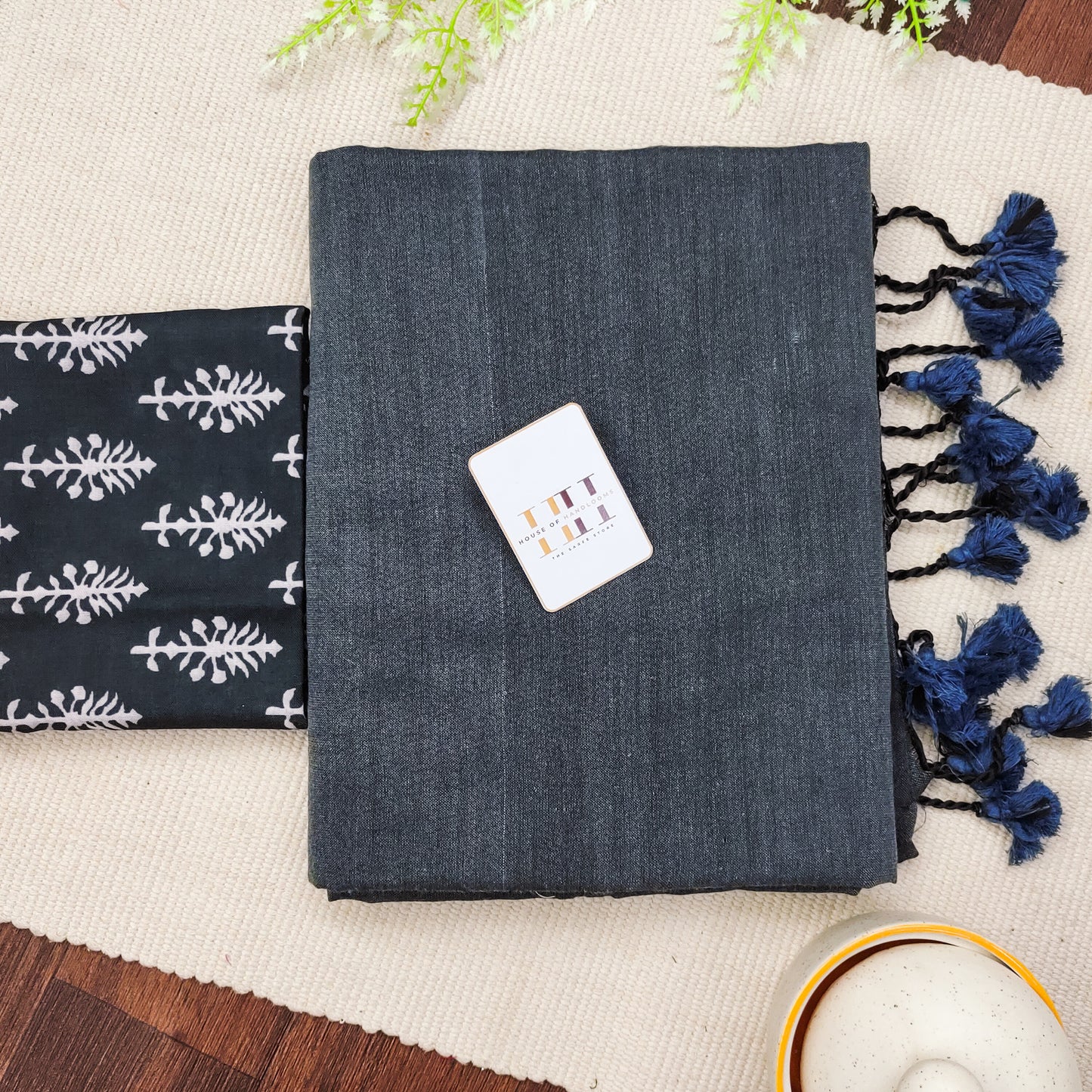 Charcoal Grey Color Cotton Saree