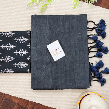 Charcoal Grey Color Cotton Saree