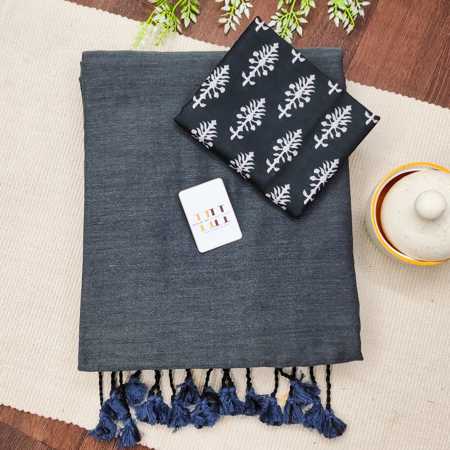 Charcoal Grey Color Cotton Saree