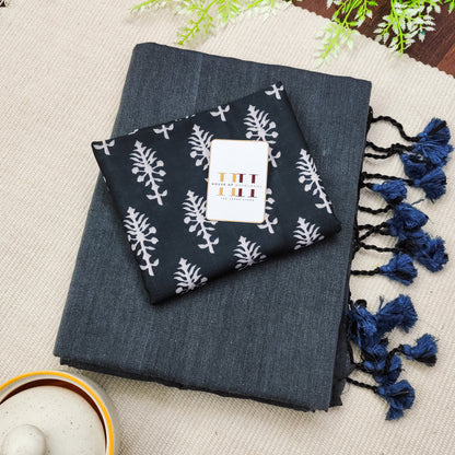 Charcoal Grey Color Cotton Saree