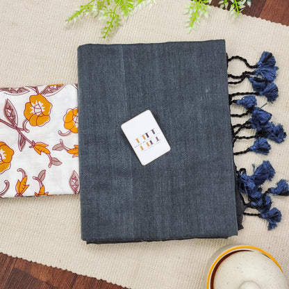 Cloud Grey Color Cotton Saree