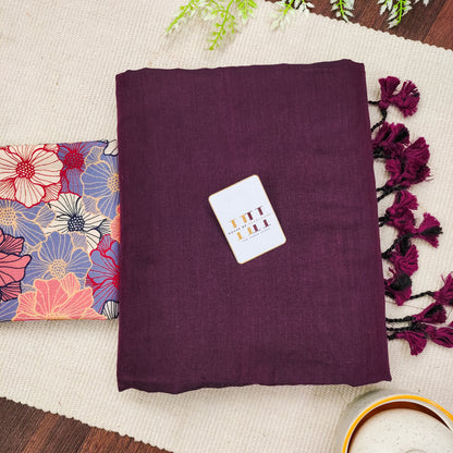 Wine Color Cotton Saree With Attractive Printed Bluse