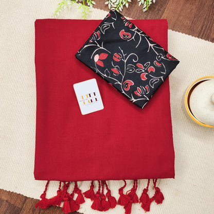 Ruby Red Cotton Saree