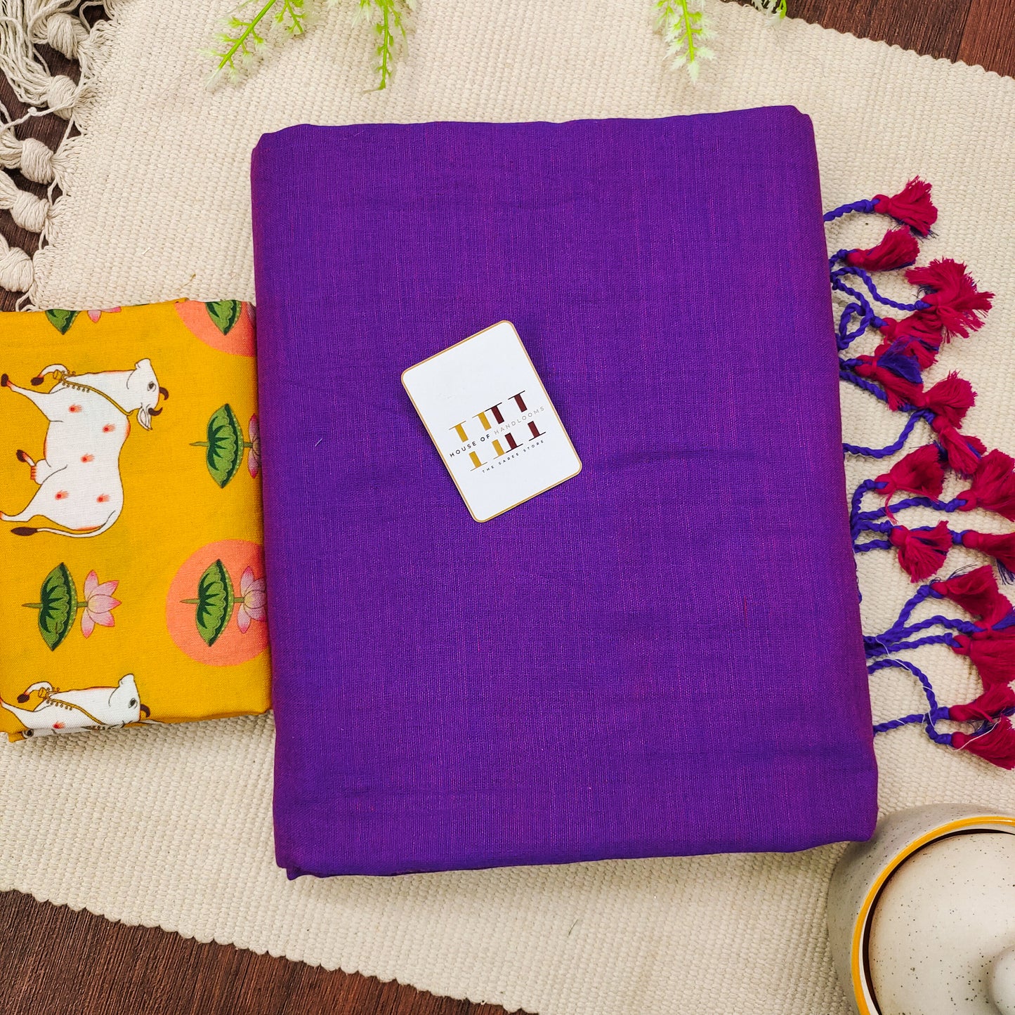 Indigo Purple Cotton Saree With Kalamkari Blouse