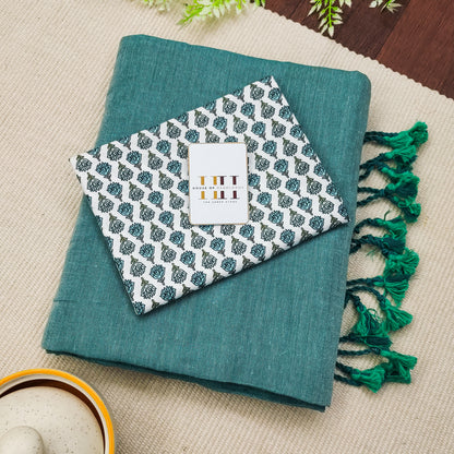 Deep Sea Green Cotton Handloom Saree
