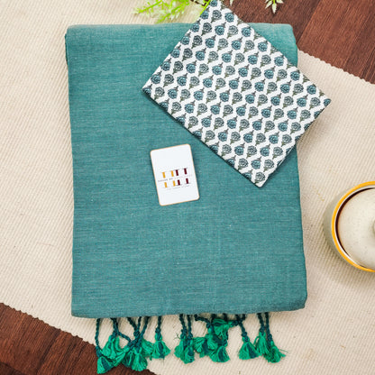 Deep Sea Green Cotton Handloom Saree