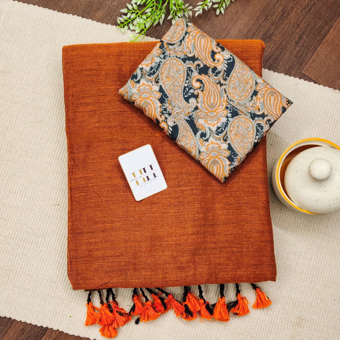 Burnt Orange Color Cotton Saree
