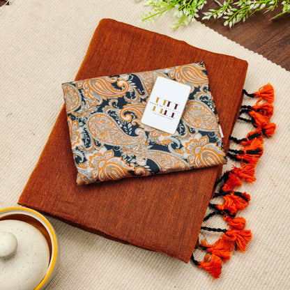 Burnt Orange Color Cotton Saree