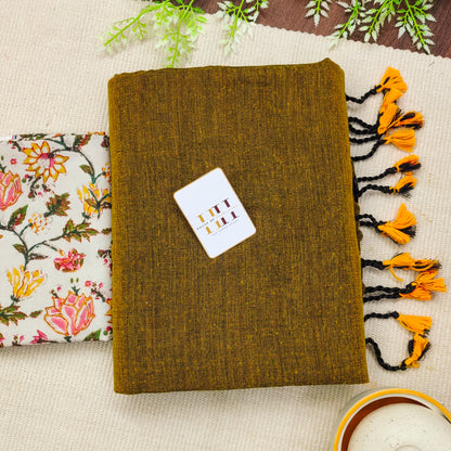 Mustard Handloom Saree With White Flower Printed Blouse