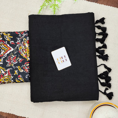 Midnight Black Color Cotton Saree