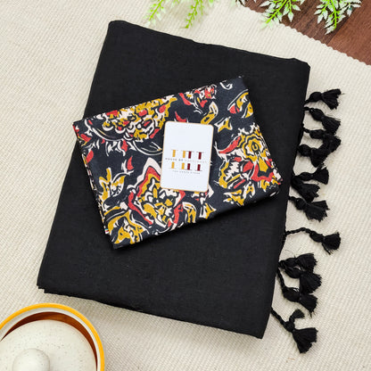 Midnight Black Color Cotton Saree
