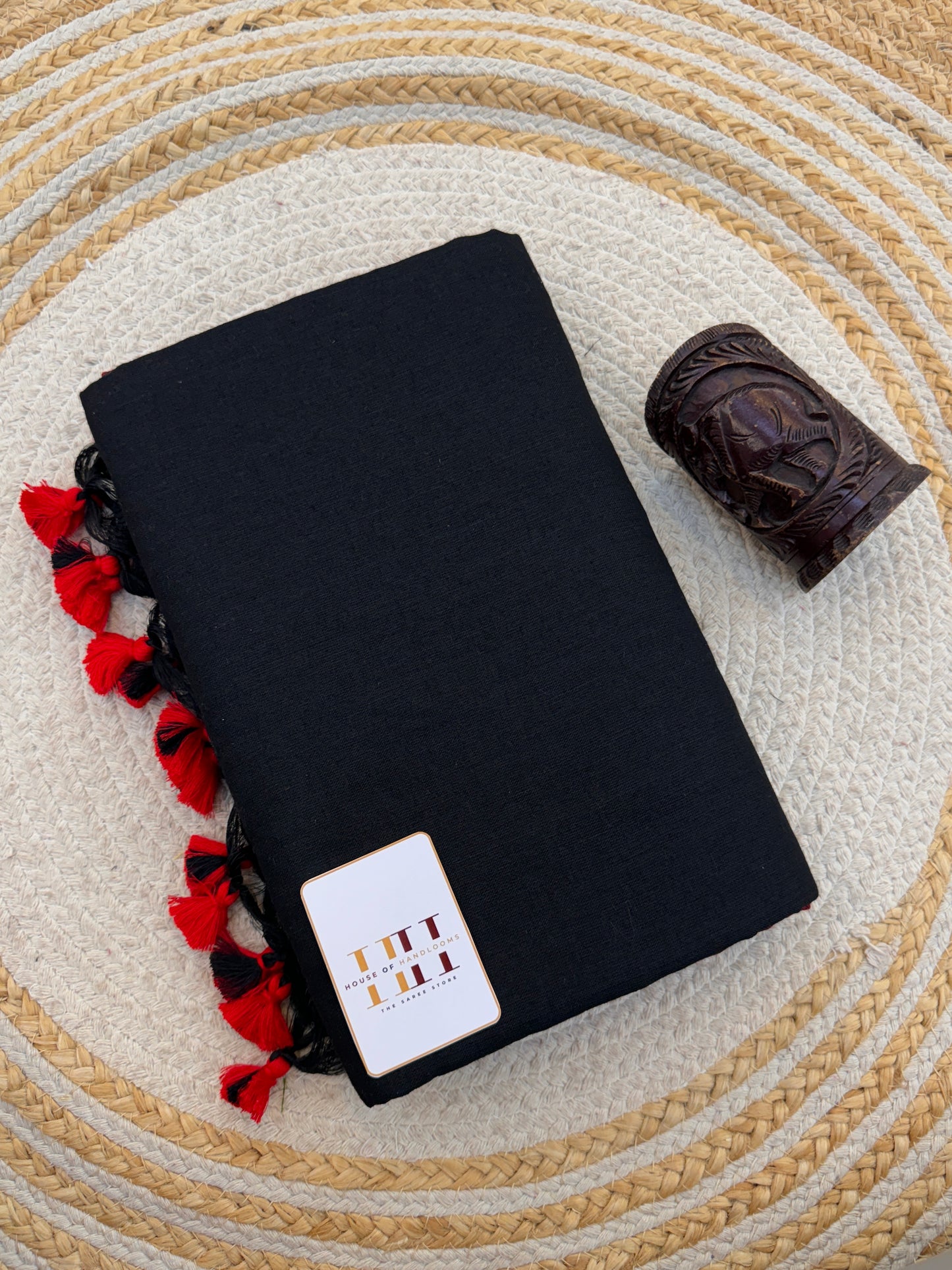Royal black cotton saree with stunning maroon blouse