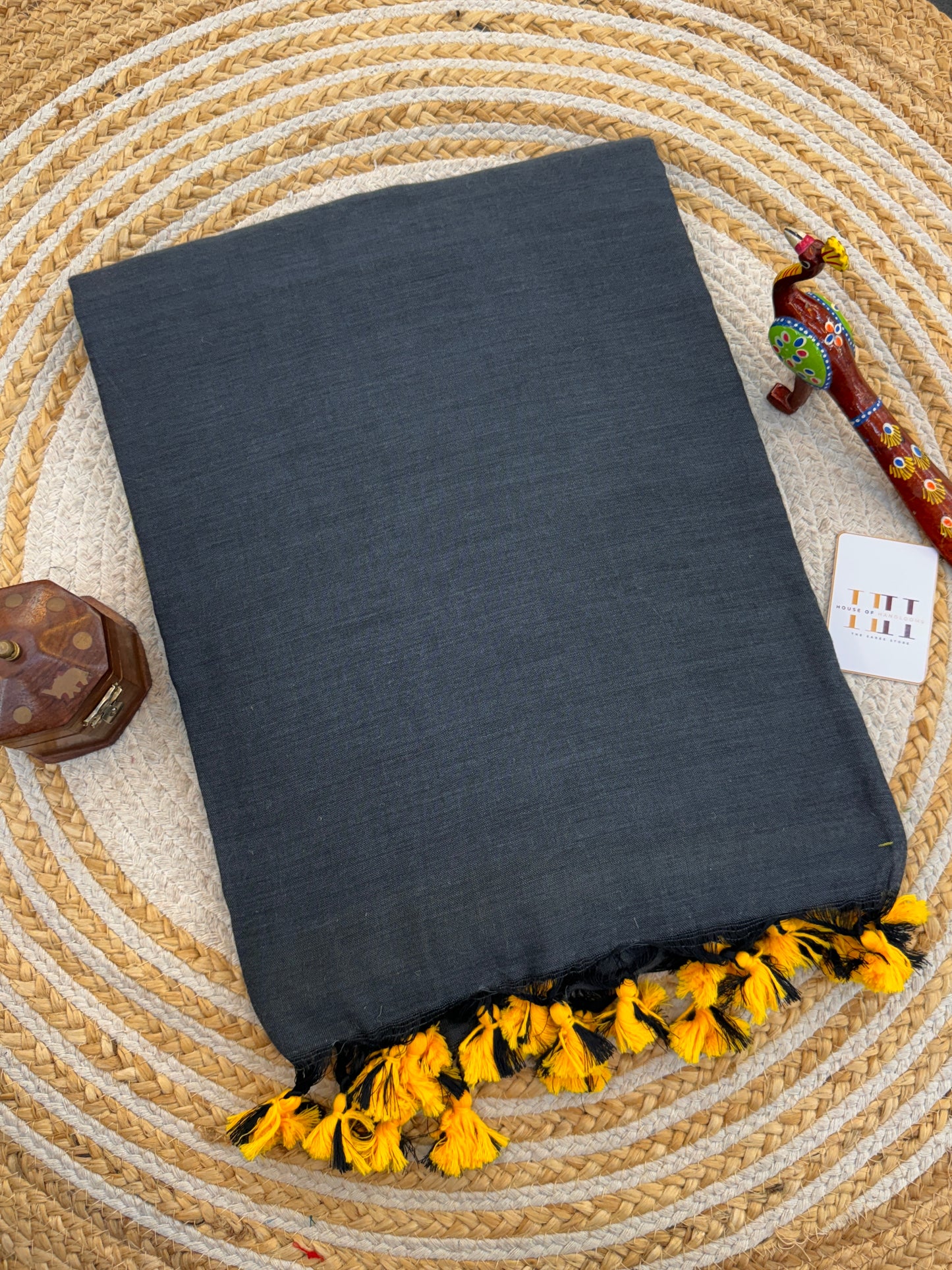 Charcoal grey two tone saree with mehendi green blouse