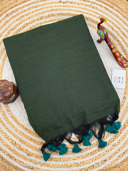 Deep Olive green cotton saree with rama green blouse