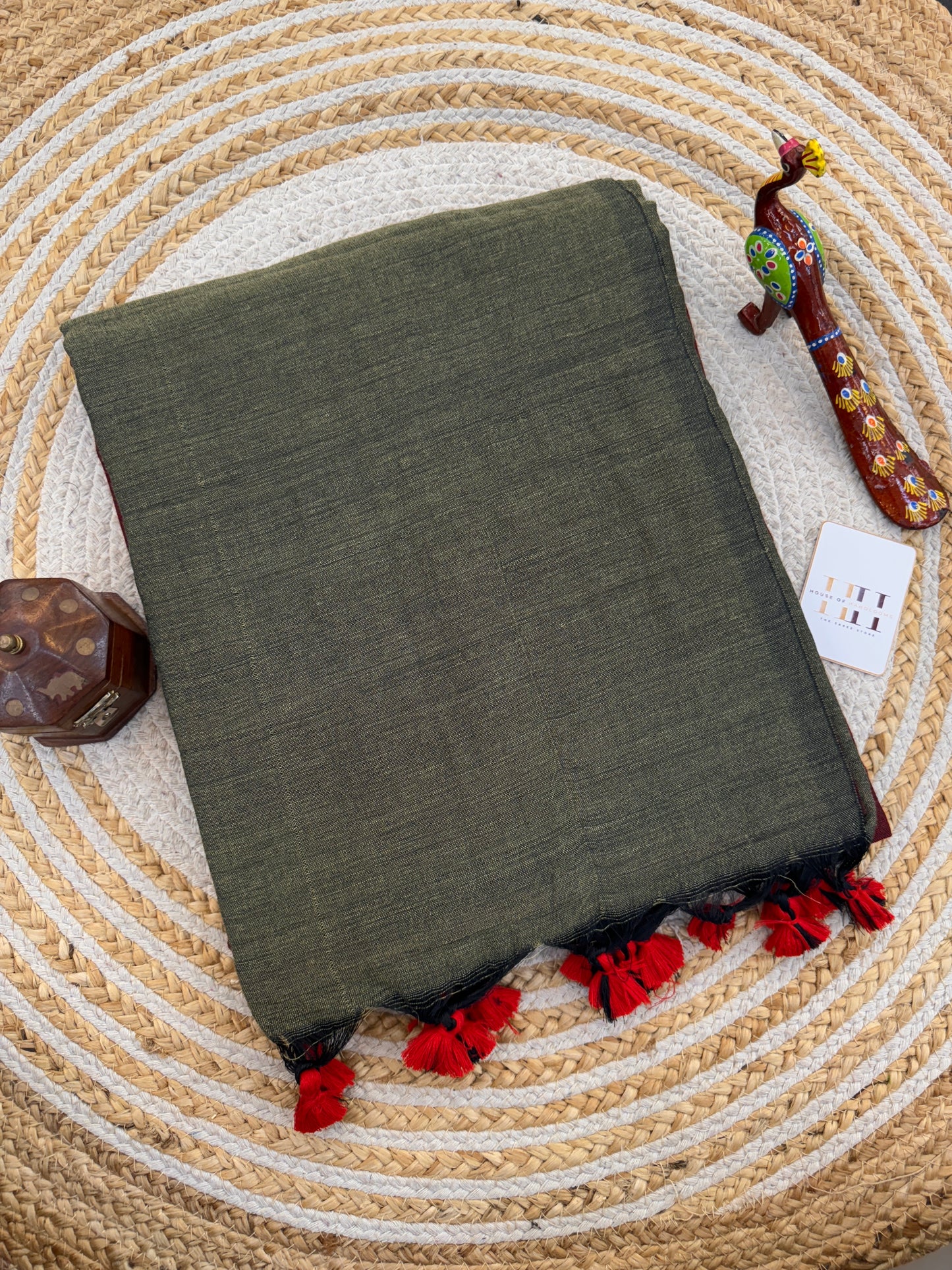Light grey cotton handloom saree with maroon blouse
