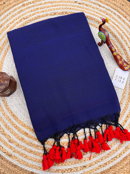 Pure cotton handloom two tone navy blue saree with maroon blouse