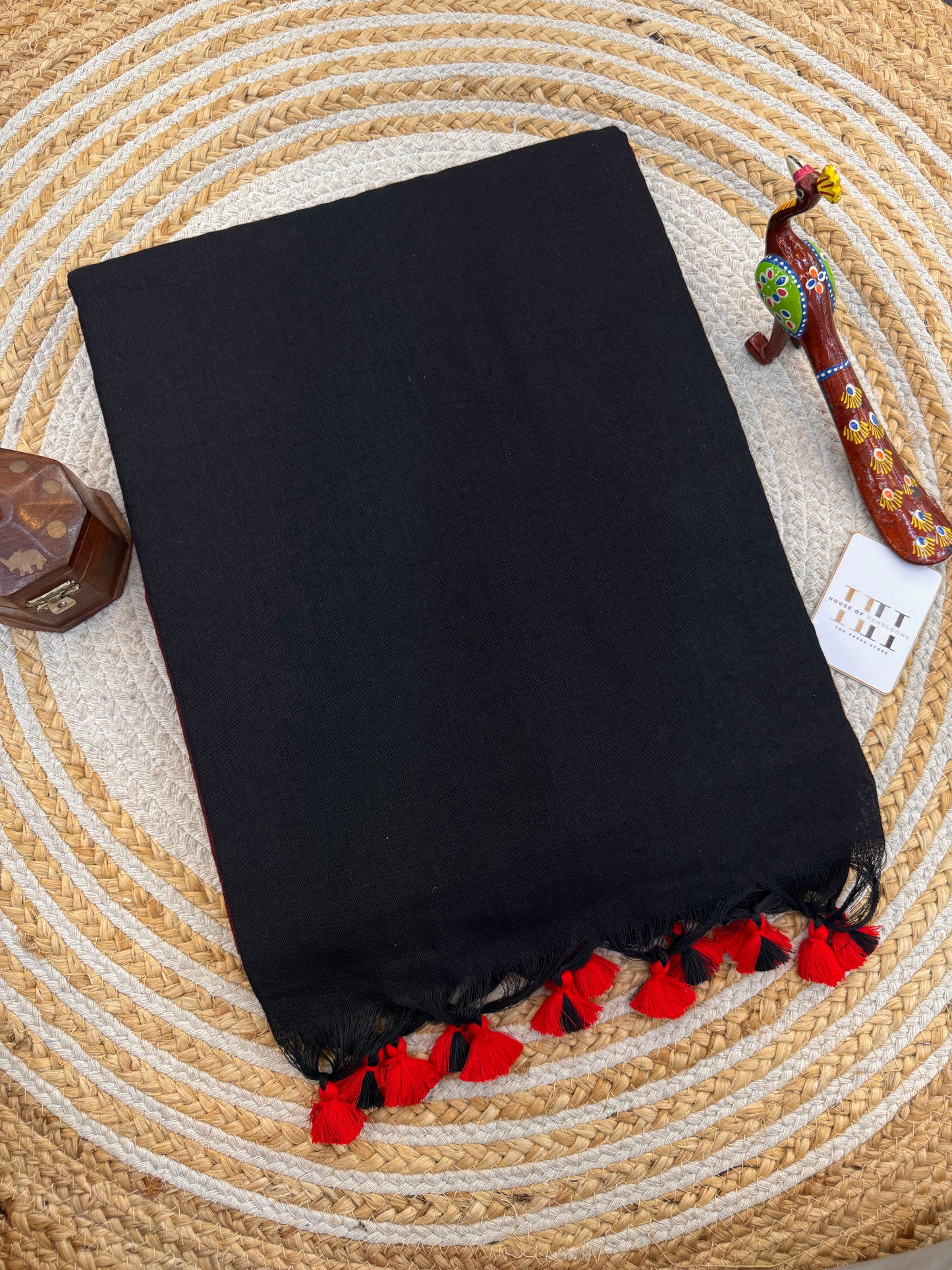 Royal black cotton saree with stunning maroon blouse