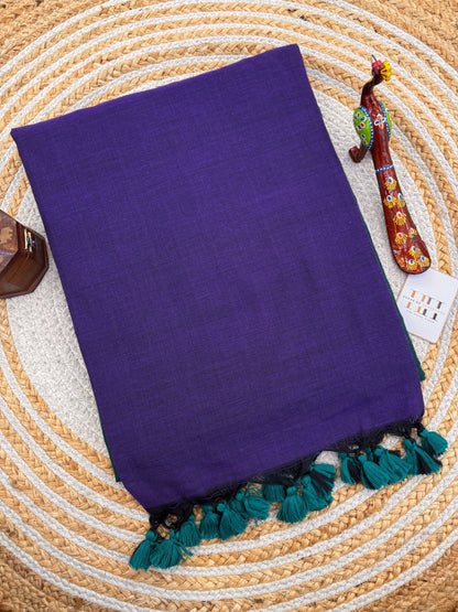 Pure khadi cotton Indigo saree with rama green blouse