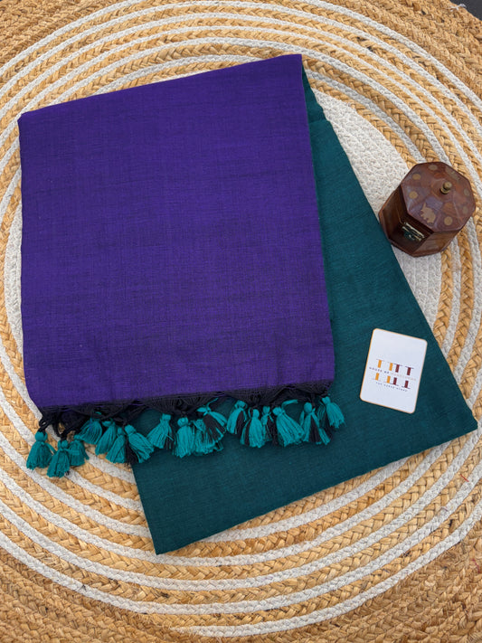 Pure khadi cotton Indigo saree with rama green blouse
