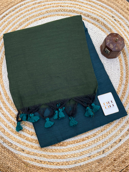 Deep Olive green cotton saree with rama green blouse