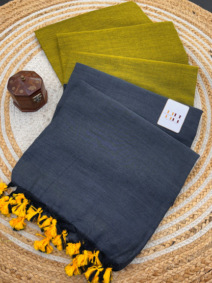 Charcoal grey two tone saree with mehendi green blouse