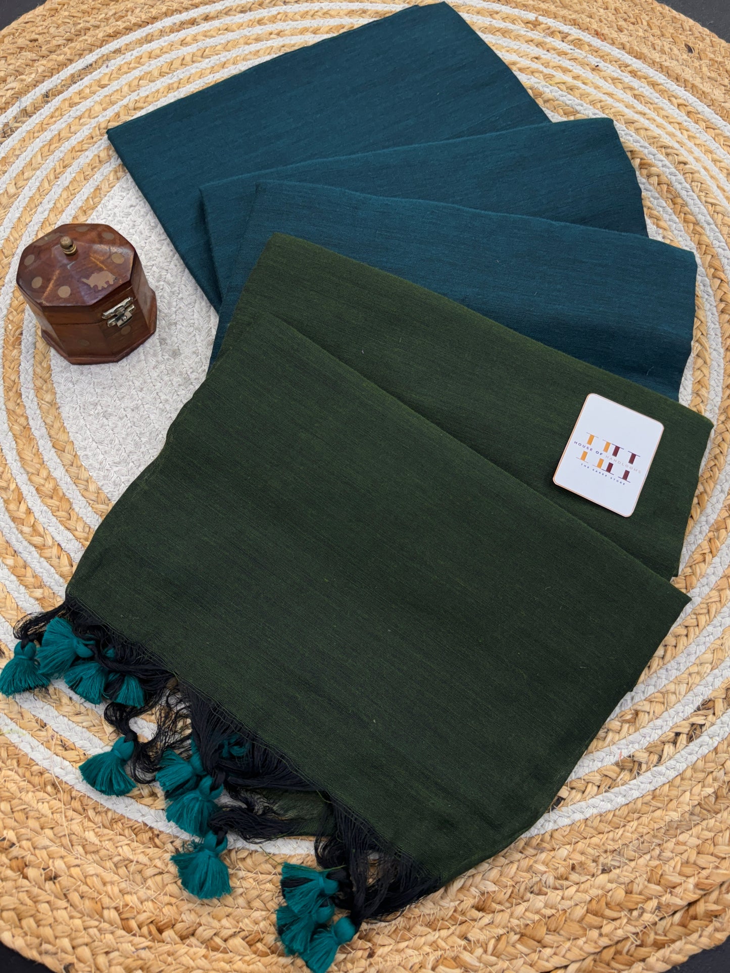 Deep Olive green cotton saree with rama green blouse