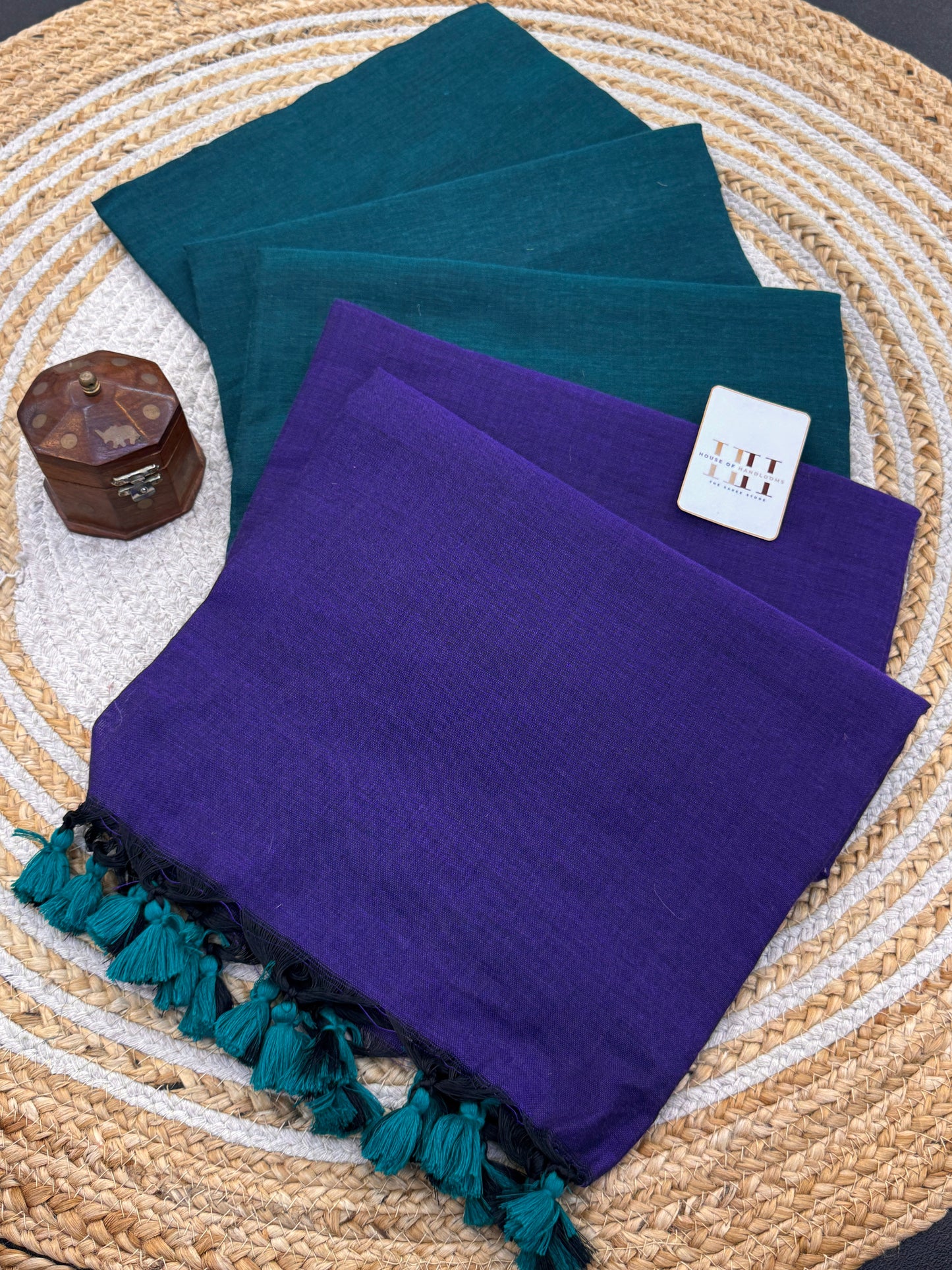 Pure khadi cotton Indigo saree with rama green blouse