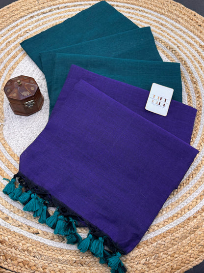 Pure khadi cotton Indigo saree with rama green blouse