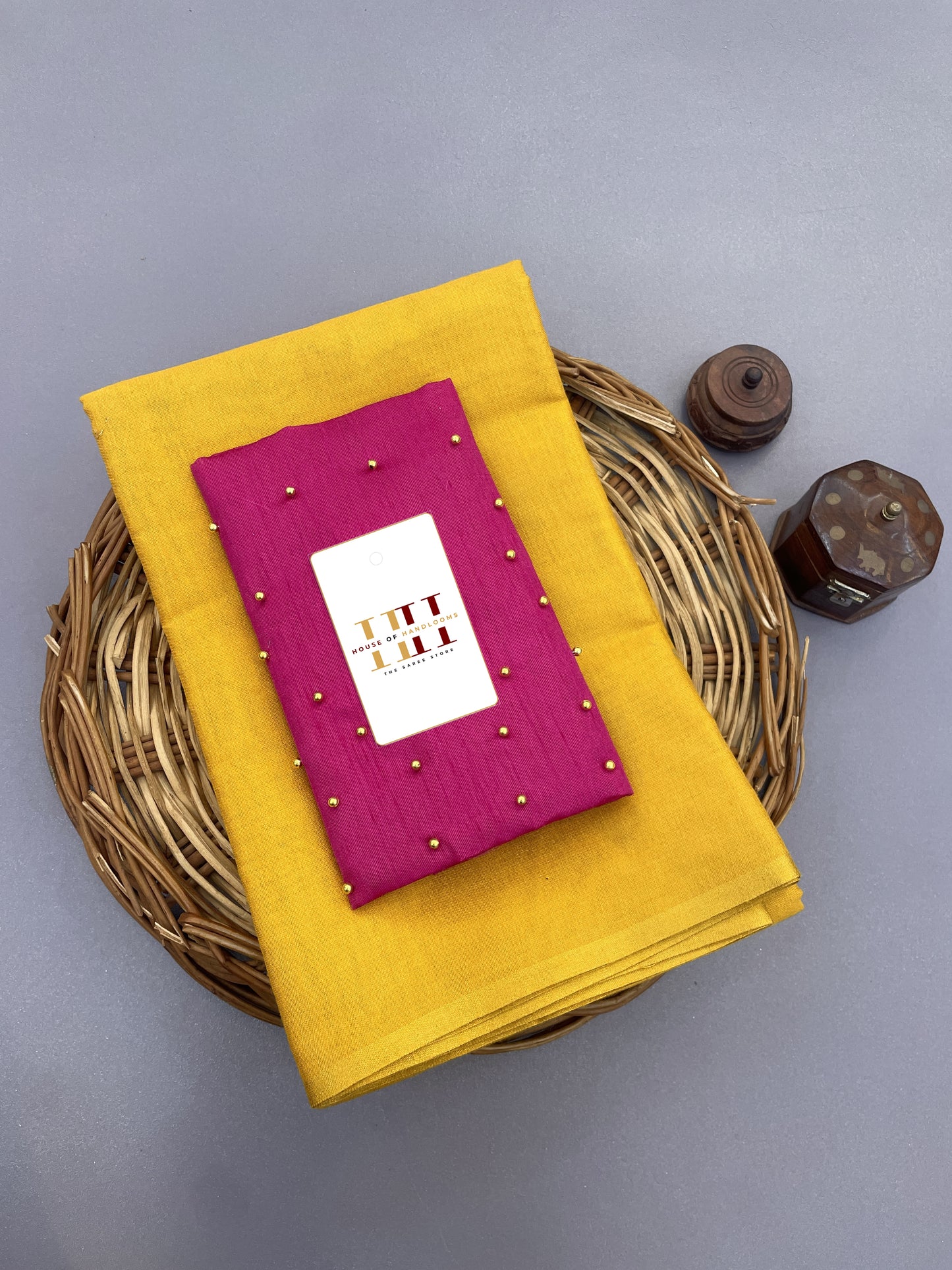 Lemon yellow tissue cotton saree with beautiful pearl work blouse