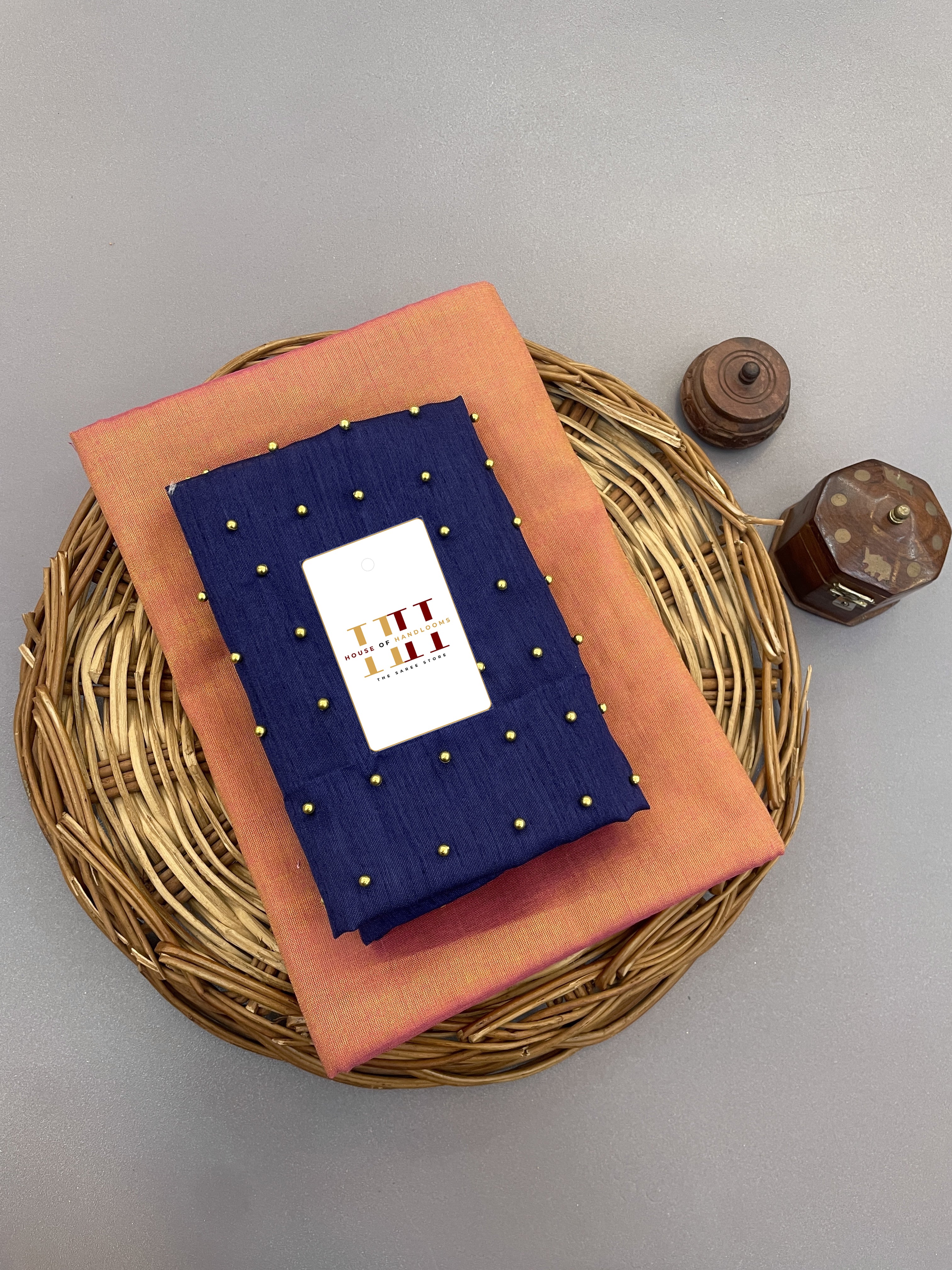 Bright Orange cotton saree with elegant Royal blue blouse