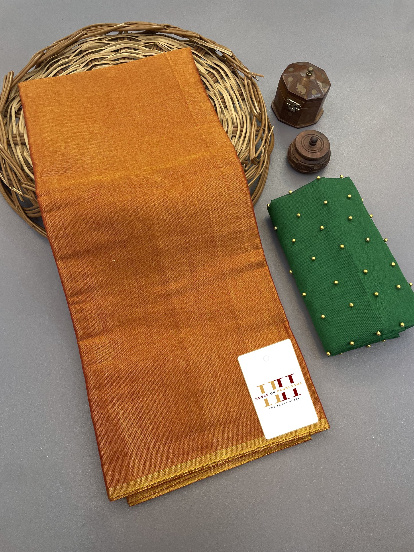 Mustrad yellow cotton saree with beautiful green blouse