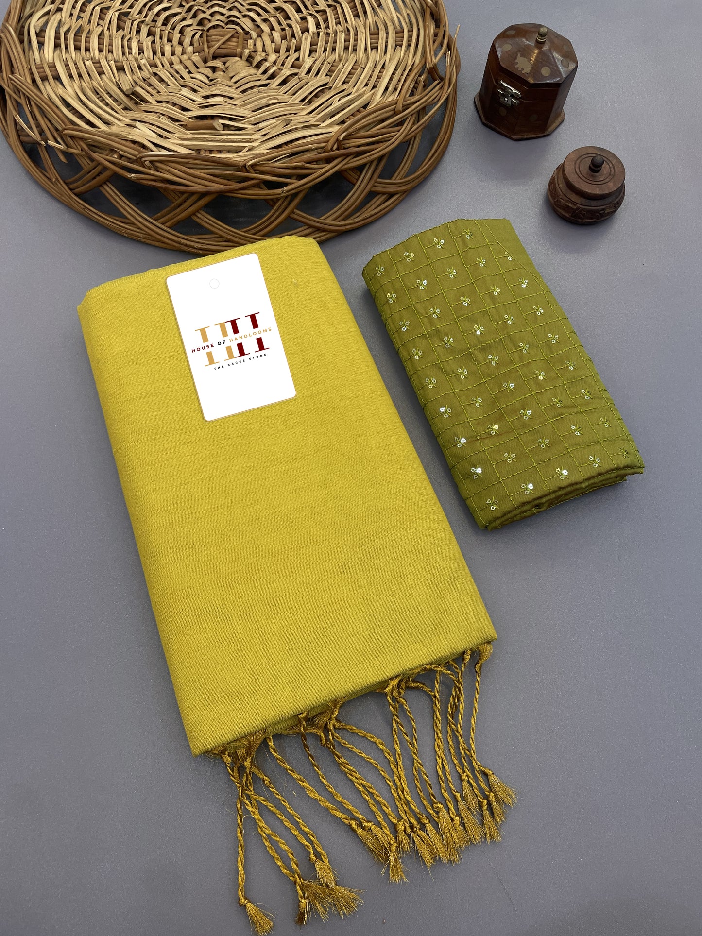 Lime green cotton tissue silk saree with stunning blouse