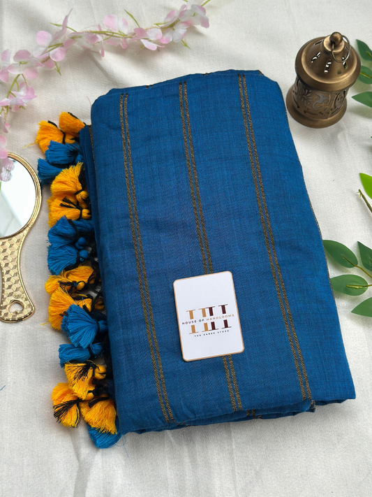 Rama blue dual stripe saree with matching blouse