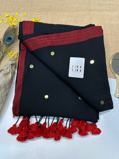 Royal black saree with running blouse