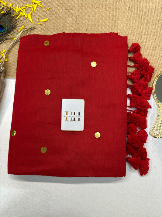 Gorgeous cherry red saree with running blouse