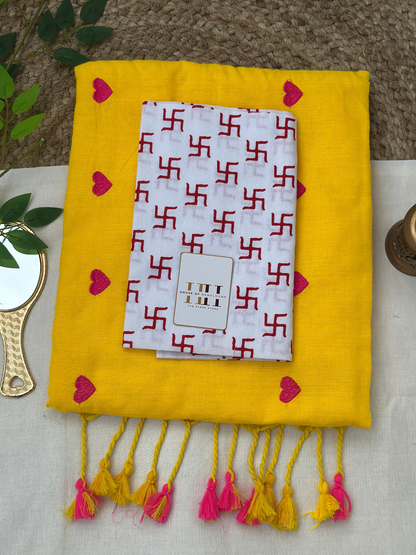 Premium Marigold saree with beautiful printed blouse
