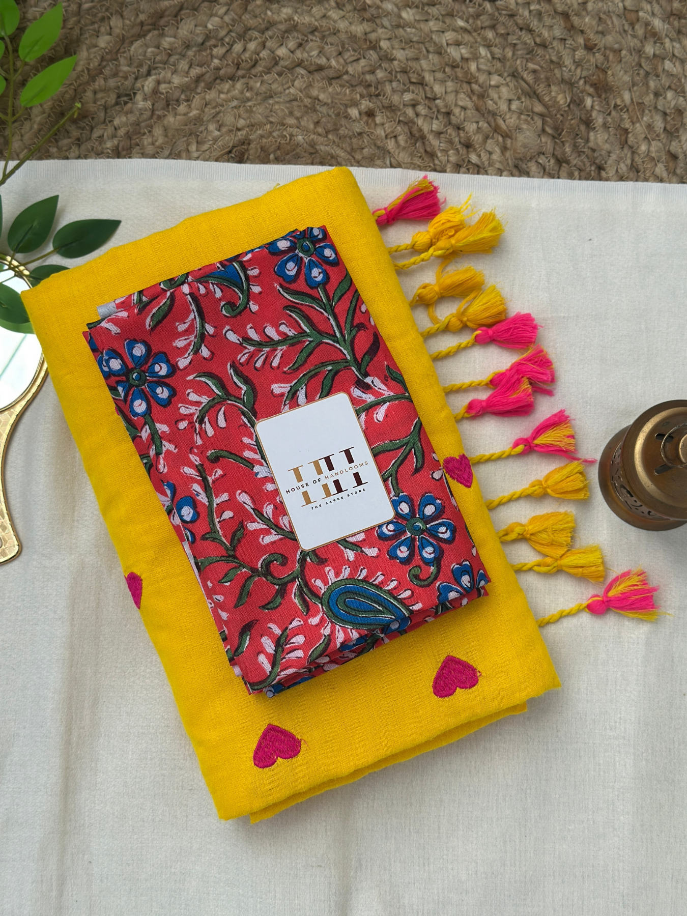 Gorgeous yellow saree with flower printed blouse