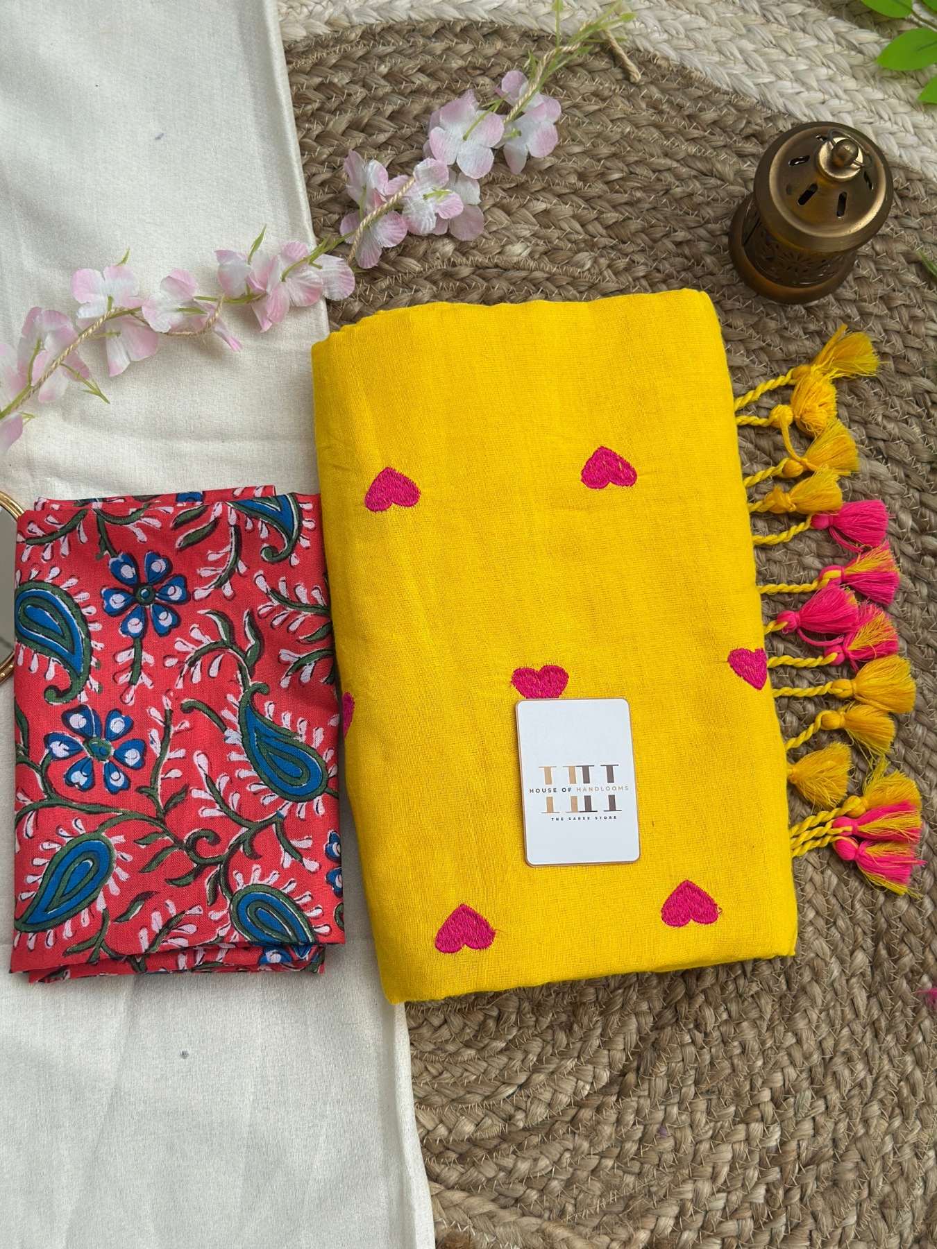 Gorgeous yellow saree with flower printed blouse
