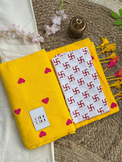 Premium Marigold saree with beautiful printed blouse