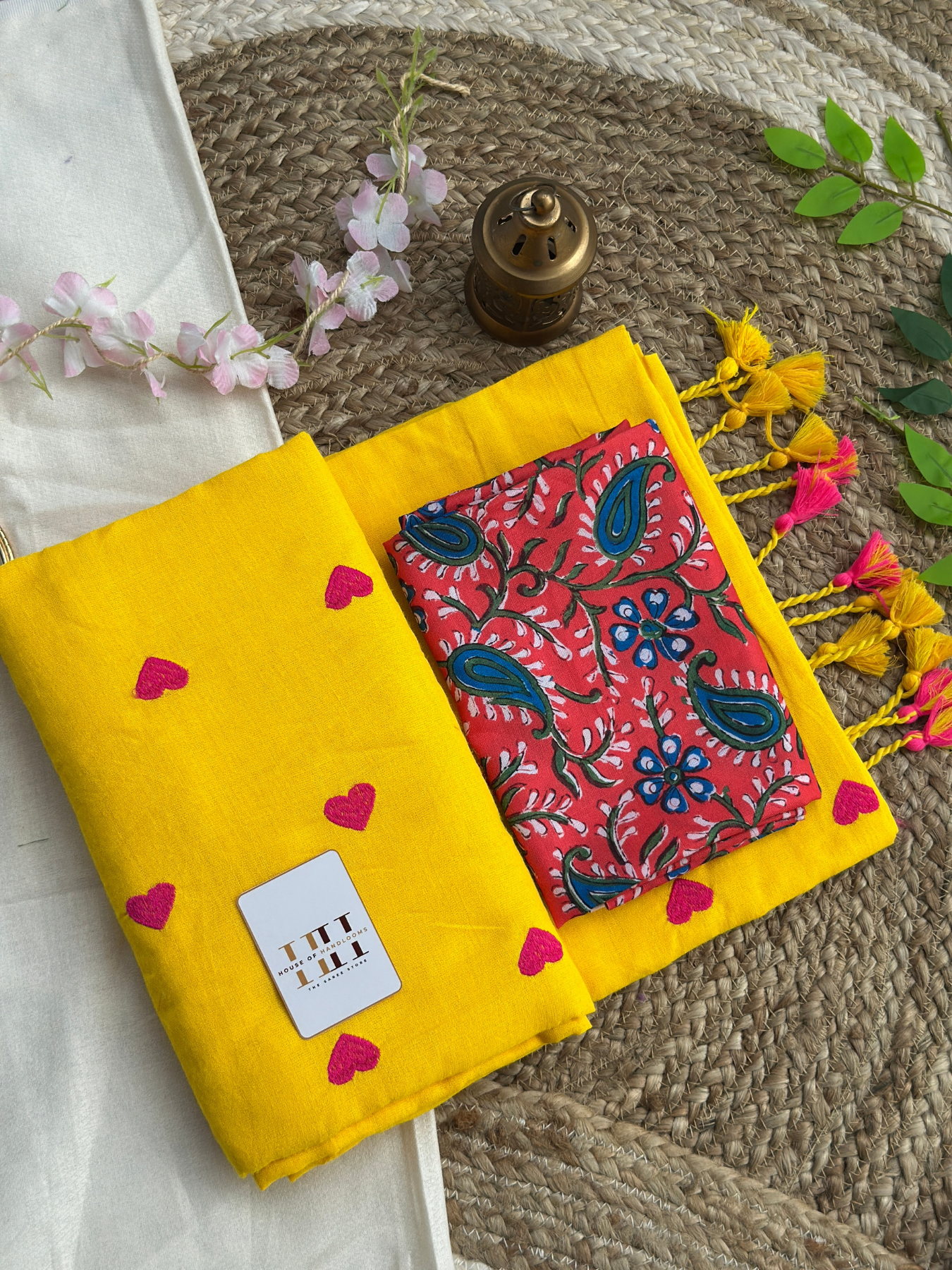Gorgeous yellow saree with flower printed blouse