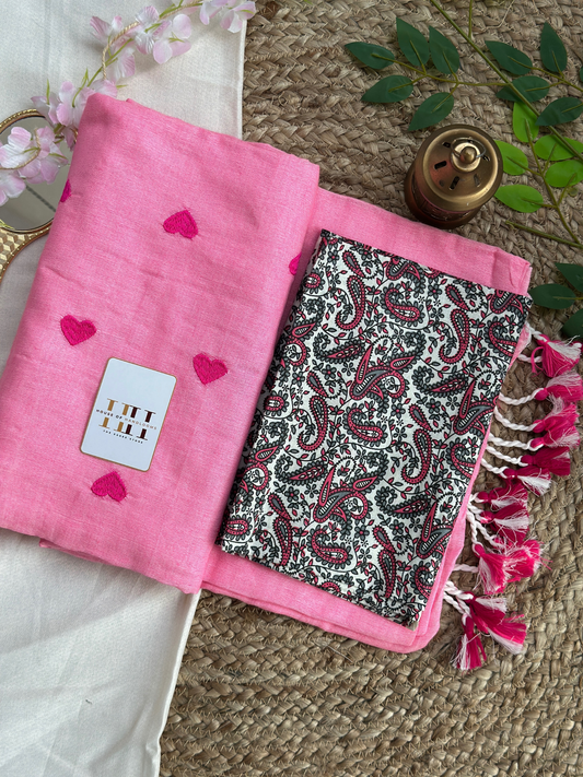 Stunning pink cotton handloom saree with kalamkari printed blouse
