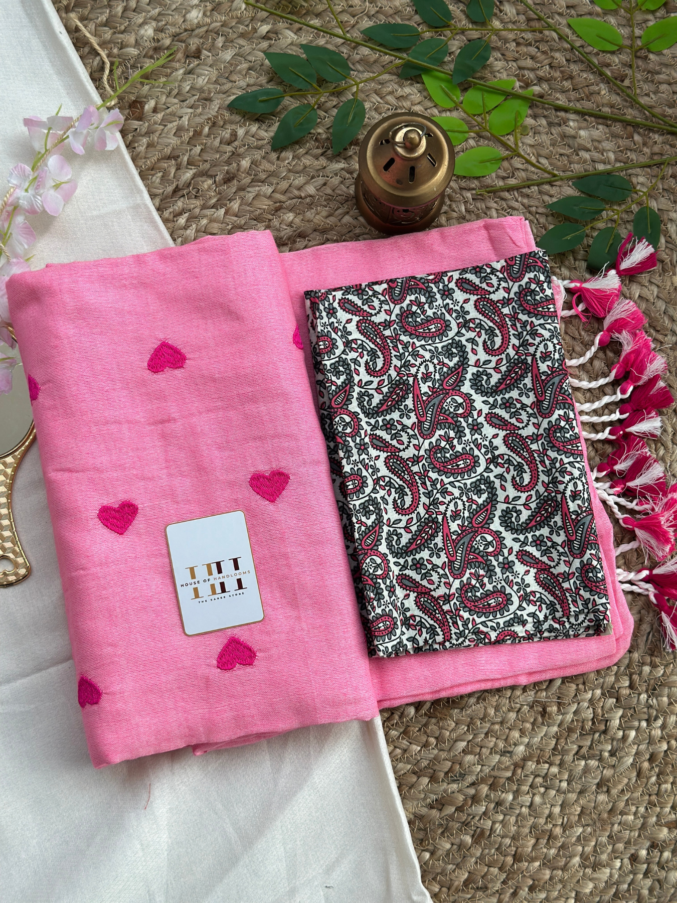 Stunning pink cotton handloom saree with kalamkari printed blouse